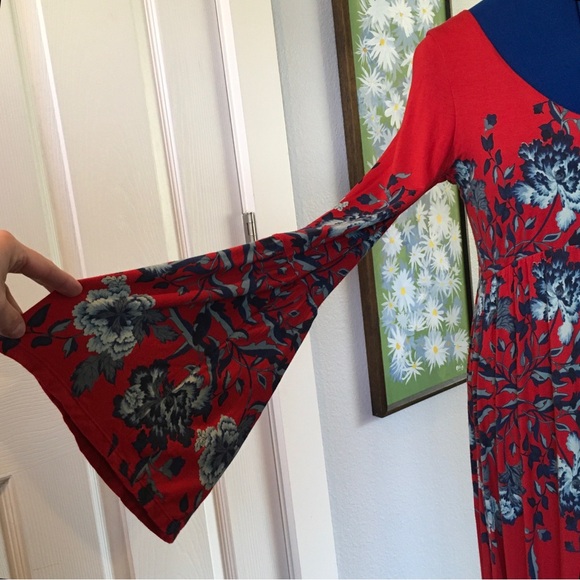 NWT FREE PEOPLE Midnight Garden Red Floral Maxi Dress - Picture 7 of 14